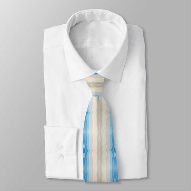 Coastal Shoreline Salty Wavy Repeat Pattern  Neck Tie (Tied)