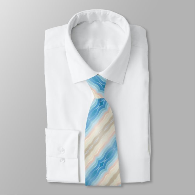Coastal Shoreline Salty Wavy Repeat Pattern  Neck Tie (Tied)