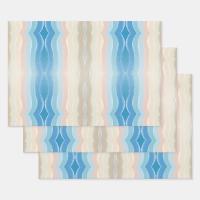 Coastal Shoreline Salty Wavy Repeat Pattern  Wrapping Paper Sheets (Set)