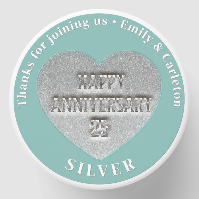 Coastal Silver 25th Anniversary Heart Mini Candle Favors (Front)