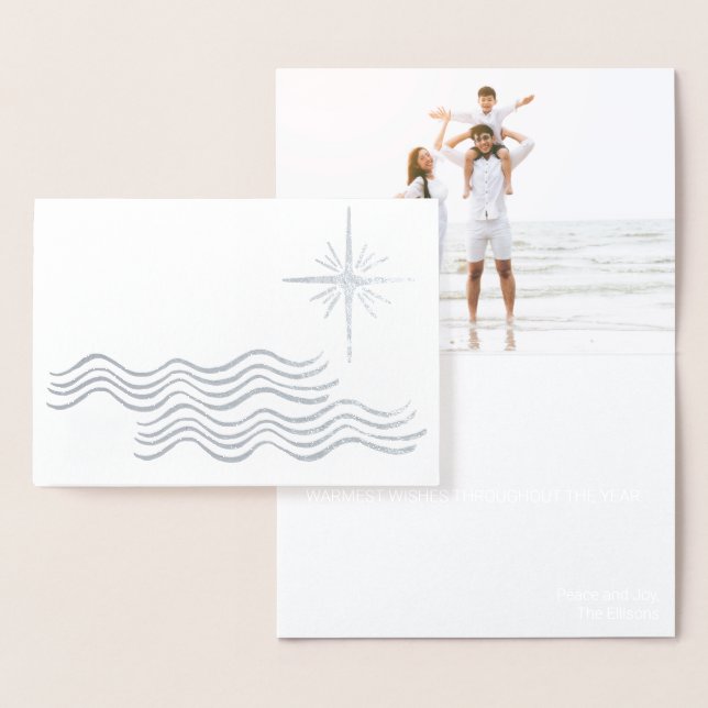 COASTAL SILVER MODERN CHRISTMAS CARD BEACH PHOTO (Display)