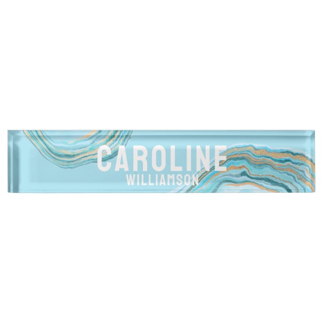 Coastal Simple Modern bold nautical blue agate Desk Name Plate (Front)