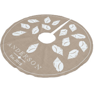 Coastal Spiral Seashell & Faux Burlap   Custom Brushed Polyester Tree Skirt