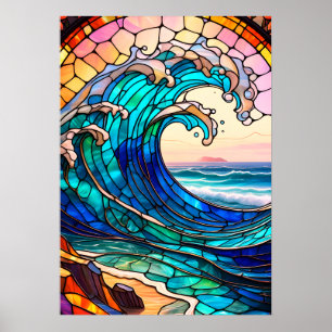 Coastal Stained Glass Art Poster