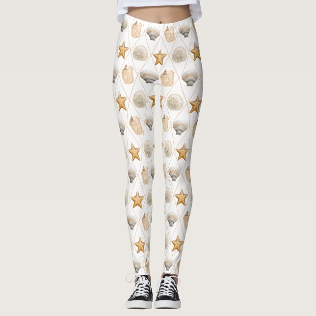 Coastal Starfish and Seashells Leggings (Front)