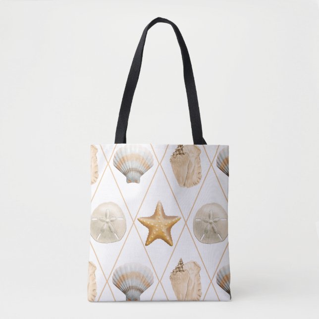 Coastal Starfish and Seashells Tote Bag (Front)