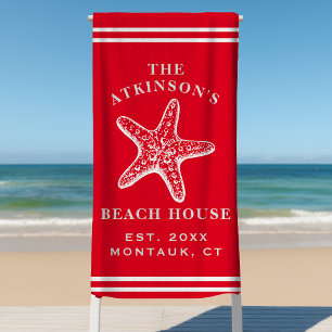 Coastal Starfish Beach House Family Name Red Towel