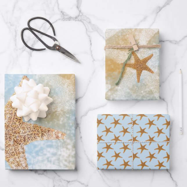 Coastal Starfish Beach Ocean  Wrapping Paper Sheets (Front)