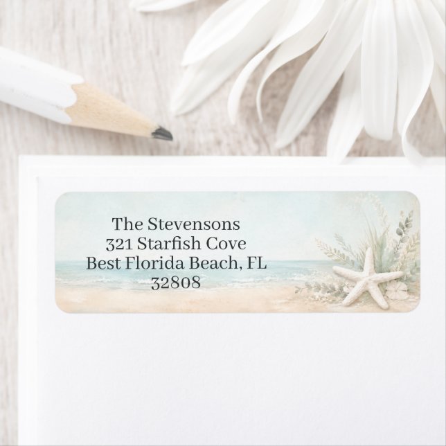 Coastal Starfish Beach Scene Custom Label (Insitu)