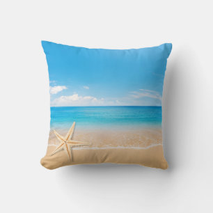 Coastal Starfish Beach Throw Pillow, Turquoise Sea Pillow