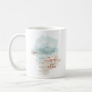 Coastal Starfish Beach Watercolor Quote Coffee Mug