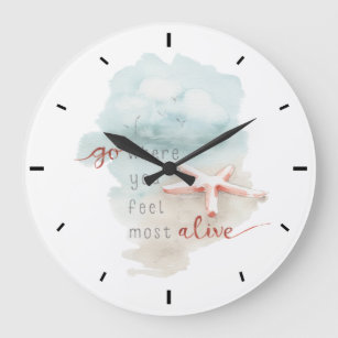 Coastal Starfish Beach Watercolor Quote Large Clock