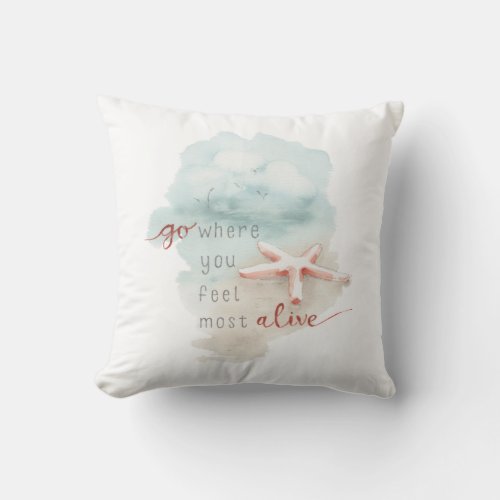 Coastal Starfish Beach Watercolor Quote Throw Pillow