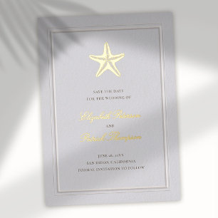 Coastal Starfish Formal Faux Wedding Save The Date Foil Invitation