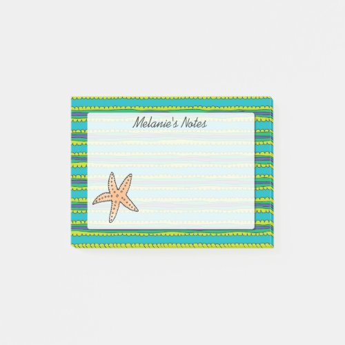 Coastal Starfish Green Custom Name Post_it Notes