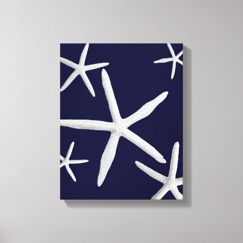 Coastal Starfish Navy Blue  White Beach Fine Art Canvas Print