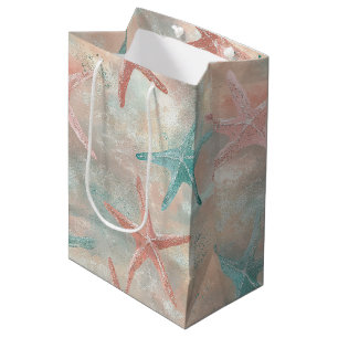 Coastal Starfish on Aqua Sand Waves Pattern (5) Medium Gift Bag