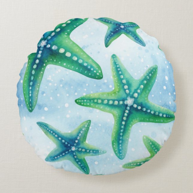Coastal Starfish Pattern  Round Pillow (Front)