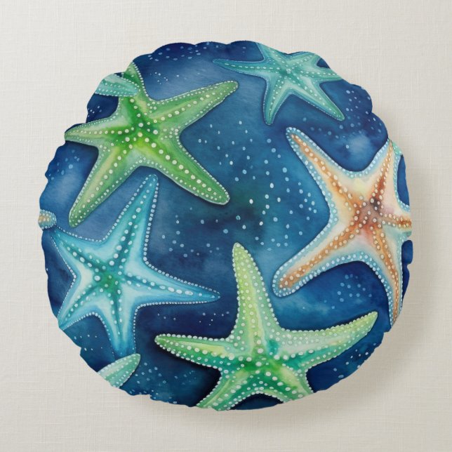 Coastal Starfish Pattern  Round Pillow (Front)
