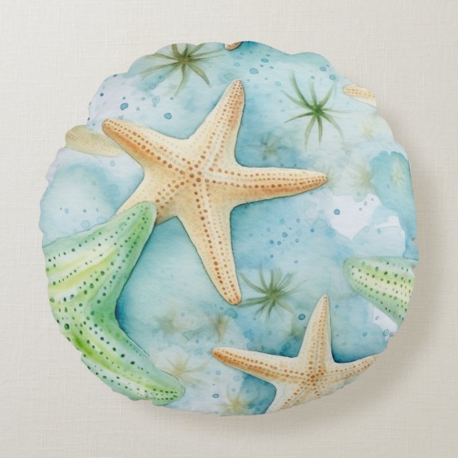 Coastal Starfish Pattern  Round Pillow (Front)