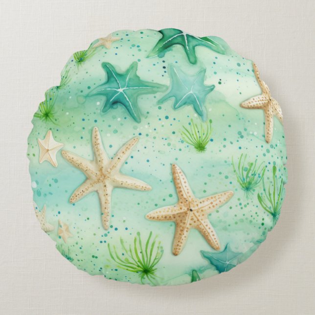 Coastal Starfish Pattern  Round Pillow (Front)