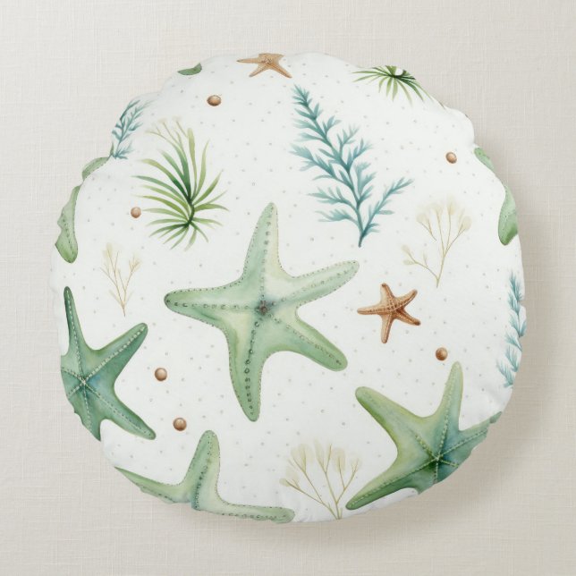 Coastal Starfish Pattern  Round Pillow (Front)