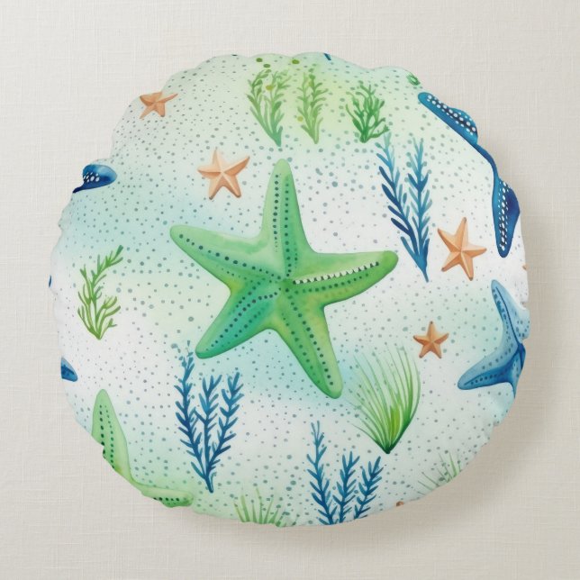 Coastal Starfish Pattern  Round Pillow (Front)