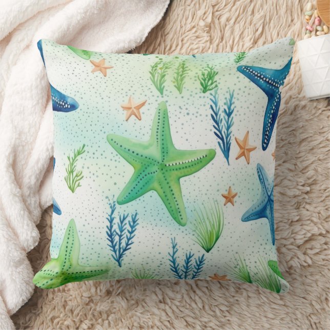 Coastal Starfish Pattern  Throw Pillow (Blanket)