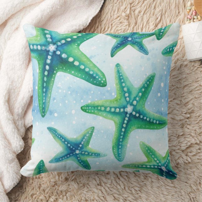 Coastal Starfish Pattern  Throw Pillow (Blanket)