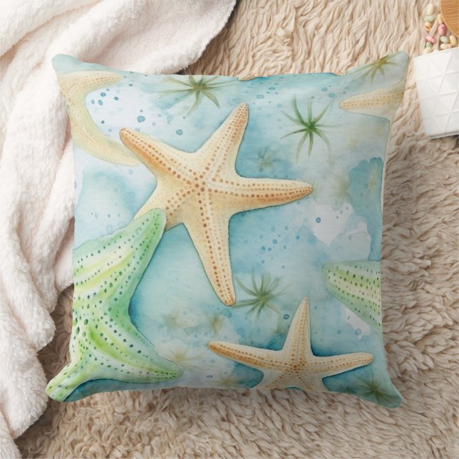 Coastal Starfish Pattern  Throw Pillow (Blanket)