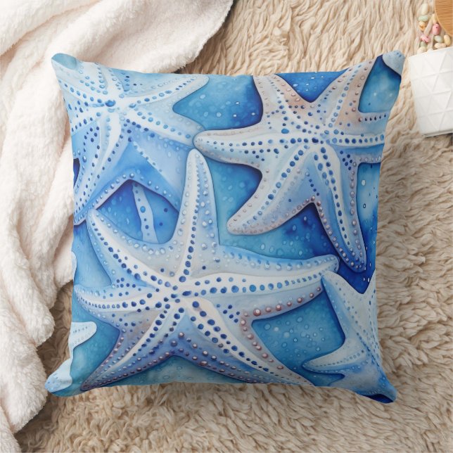 Coastal Starfish Pattern  Throw Pillow (Blanket)