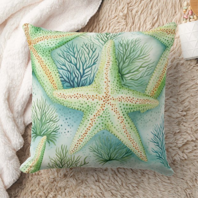 Coastal Starfish Pattern  Throw Pillow (Blanket)