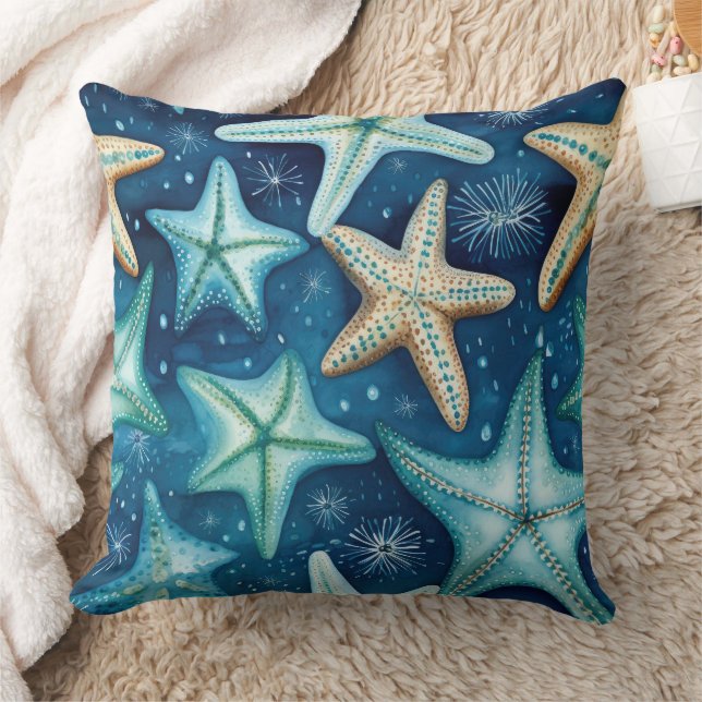Coastal Starfish Pattern  Throw Pillow (Blanket)