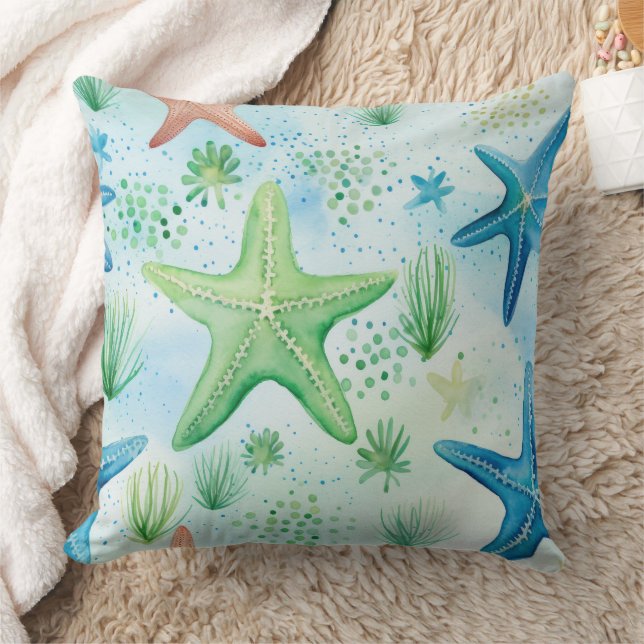 Coastal Starfish Pattern  Throw Pillow (Blanket)