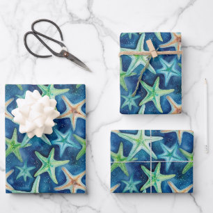 Coastal Starfish Pattern Wrapping Paper Sheets