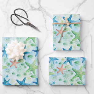 Coastal Starfish Pattern Wrapping Paper Sheets
