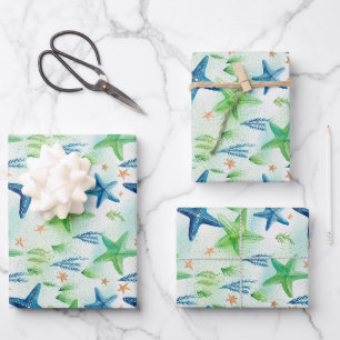 Coastal Starfish Pattern Wrapping Paper Sheets