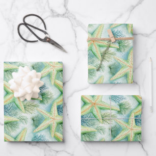 Coastal Starfish Pattern Wrapping Paper Sheets