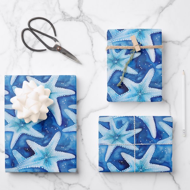 Coastal Starfish Pattern  Wrapping Paper Sheets (Front)