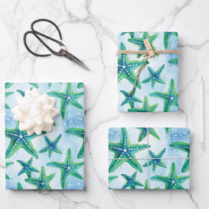 Coastal Starfish Pattern Wrapping Paper Sheets