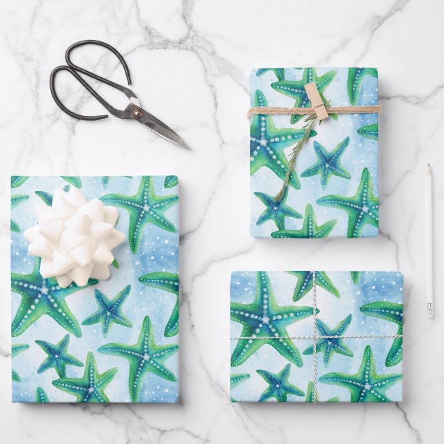 Coastal Starfish Pattern  Wrapping Paper Sheets (Front)