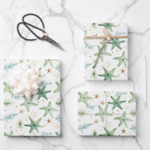 Coastal Starfish Pattern Wrapping Paper Sheets