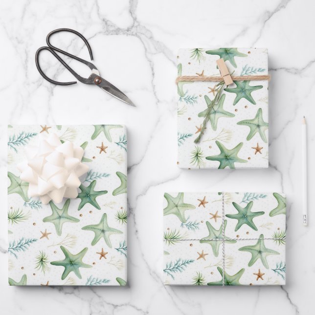 Coastal Starfish Pattern  Wrapping Paper Sheets (Front)