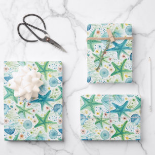 Coastal Starfish Pattern Wrapping Paper Sheets