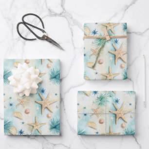 Coastal Starfish Pattern  Wrapping Paper Sheets