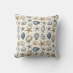 Coastal Starfish Seashells elements Design 391 Throw Pillow