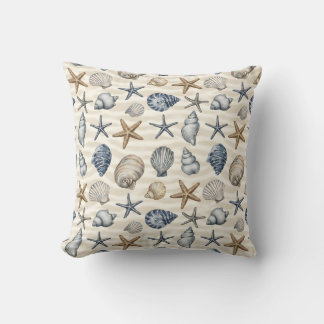 Coastal Starfish Seashells elements Design 391 Throw Pillow