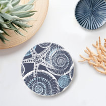 Coastal Starfish Shell Blue White Coaster