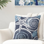 Coastal Starfish Shell Blue White Throw Pillow<br><div class="desc">A Striking Modern Coastal Starfish and Spiral Sea Shells Blue and White Throw Pillow. This design features the a beautiful design inspired by the spiral patterns shells. The design on this throw pillow was created by Totally Coast designer, Jillee K. Please feel free to click on "Message" below if you...</div>