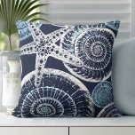 Coastal Starfish Shell Blue White Throw Pillow<br><div class="desc">A Striking Modern Coastal Starfish and Spiral Sea Shells Blue and White Throw Pillow. This design features the a beautiful design inspired by the spiral patterns shells. The design on this throw pillow was created by Totally Coast designer, Jillee K. Please feel free to click on "Message" below if you...</div>